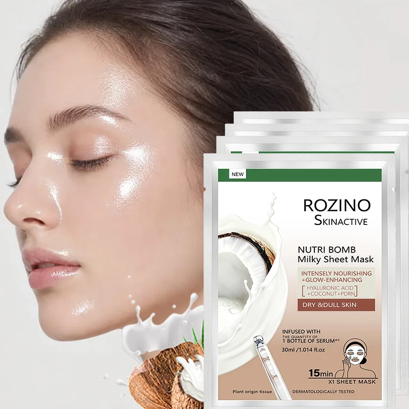 ROZINO Instant Lifting Collagen Coconut Mask, moisturizes and hydrates, keeps the skin hydrated and plump, makes the skin smoother, and gives it a brighter and more radiant appearance, suitable for dry and sensitive skin