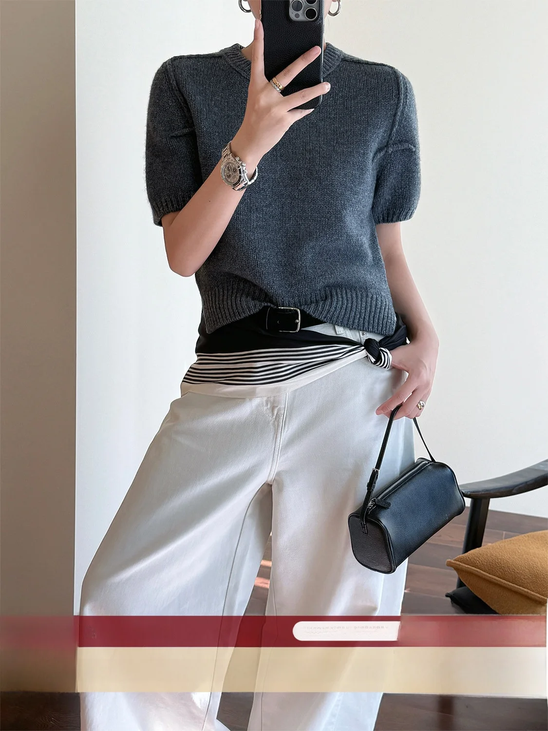 

WANGER Ele Soft Wool Knitwear ort Sve round Ne Ribbed Fem Faion Autumn Season Color Sli Top