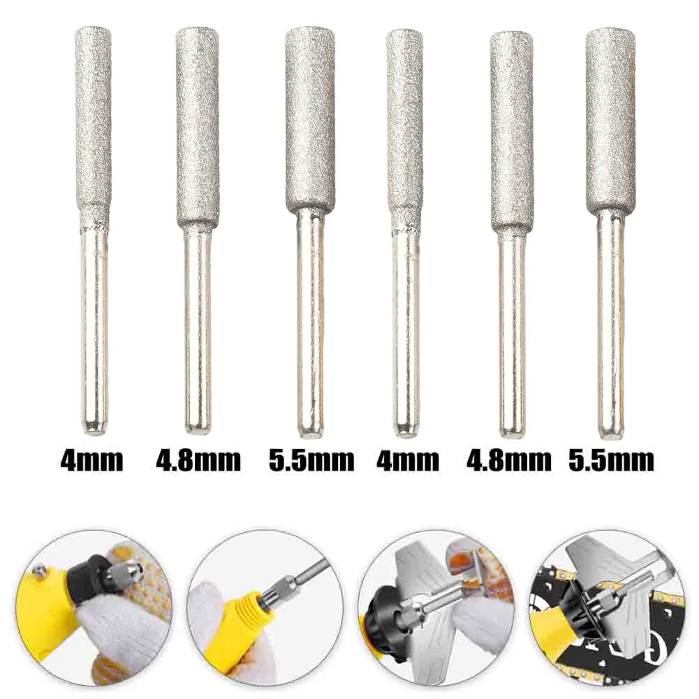 6pcs Silver Chainsaw Sharpeners 4mm 4.8mm 5.5mm Burr For Sharpening Polishing Electric Saws Jade Wood