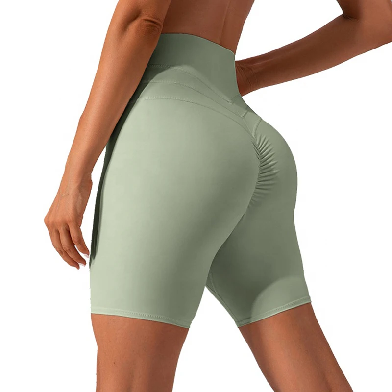 Women High Waist Stretchy Soft Quick Dry Lightweight Scrunch Back Yoga Shorts  New Solid Color Gym Running Yoga Shorts ForSummer