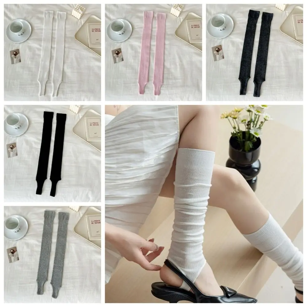 

Thick Simple Long Knee High Socks Vertical Stripes Ballet Style Calf Socks Mid-calf Sun Protection JK Stockings