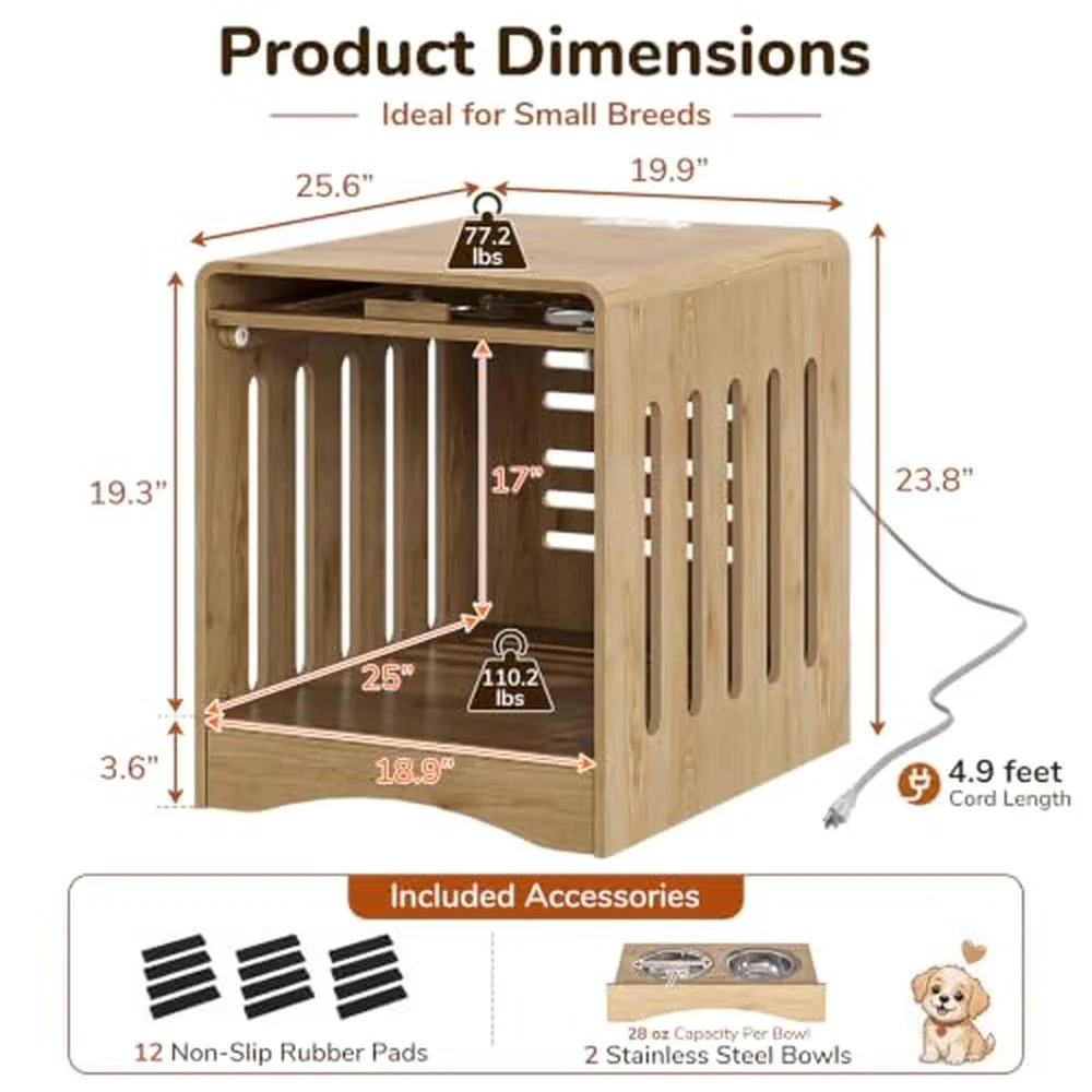 Modern Dog Crate Furniture Wood Side Table for Small Dogs Power Outlet