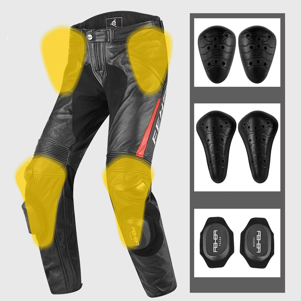 Motorcycle Cycling Pants Leather Trousers Cowhide Anti-fall Waterproof Pants Wear-resistant Protective Racing CE Protective Gear