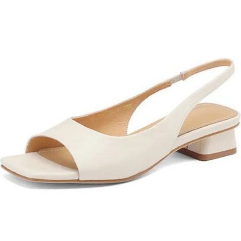 Damen-Sandalen mit offener Spitze, eckiger Zehenpartie, niedrigem Absatz, bequeme Slip-On-Schuhe aus PU-Leder, ideal für den Sommer, Büro und Pendeln.
