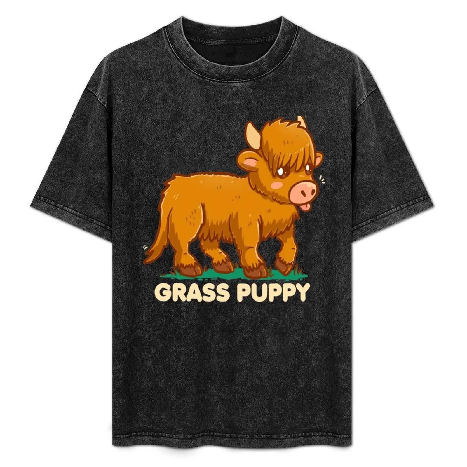 

Grass Puppy - Scottish Highland Cow T-Shirt Fashion Casual Short Sleeve Top
