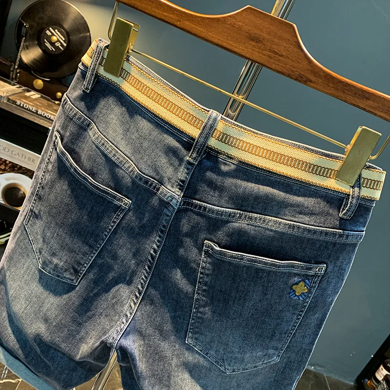 Summer Thin Shorts Boys2024New Fashion Elastic Comfortable Mid-Length Pants Straight Loose Cropped Casual Pants