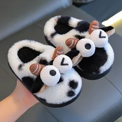 Kids Cotton Slippers Boys Autumn Winter Indoor Shoes 2024 New Cute Cartoon Cow Children Anti-slippery Home Footwear for Girls