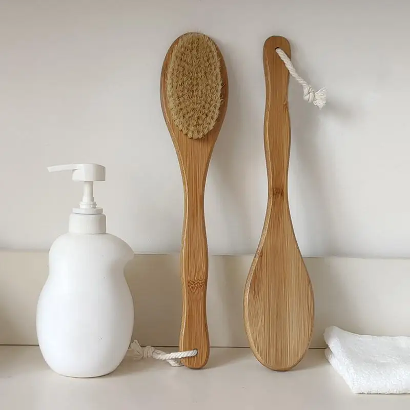 1Pcs Wooden Long Handle Bristle Shower Body Brush Bathing Massage Back Body Exfoliating Brush Bathroom Wash Brush Bath Tools