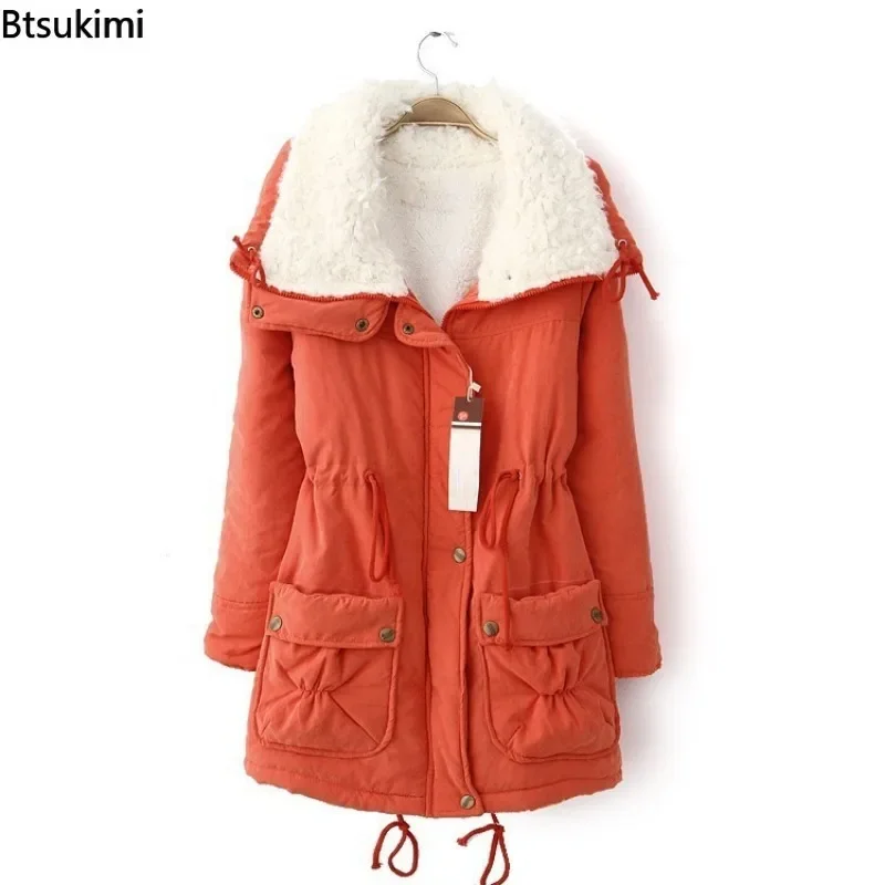 2024 Frauen Herbst Winter warme Baumwolle Mantel lässig solide dicke Parkas weibliche elegante Mode warme Samt Daunen jacken Oberbekleidung