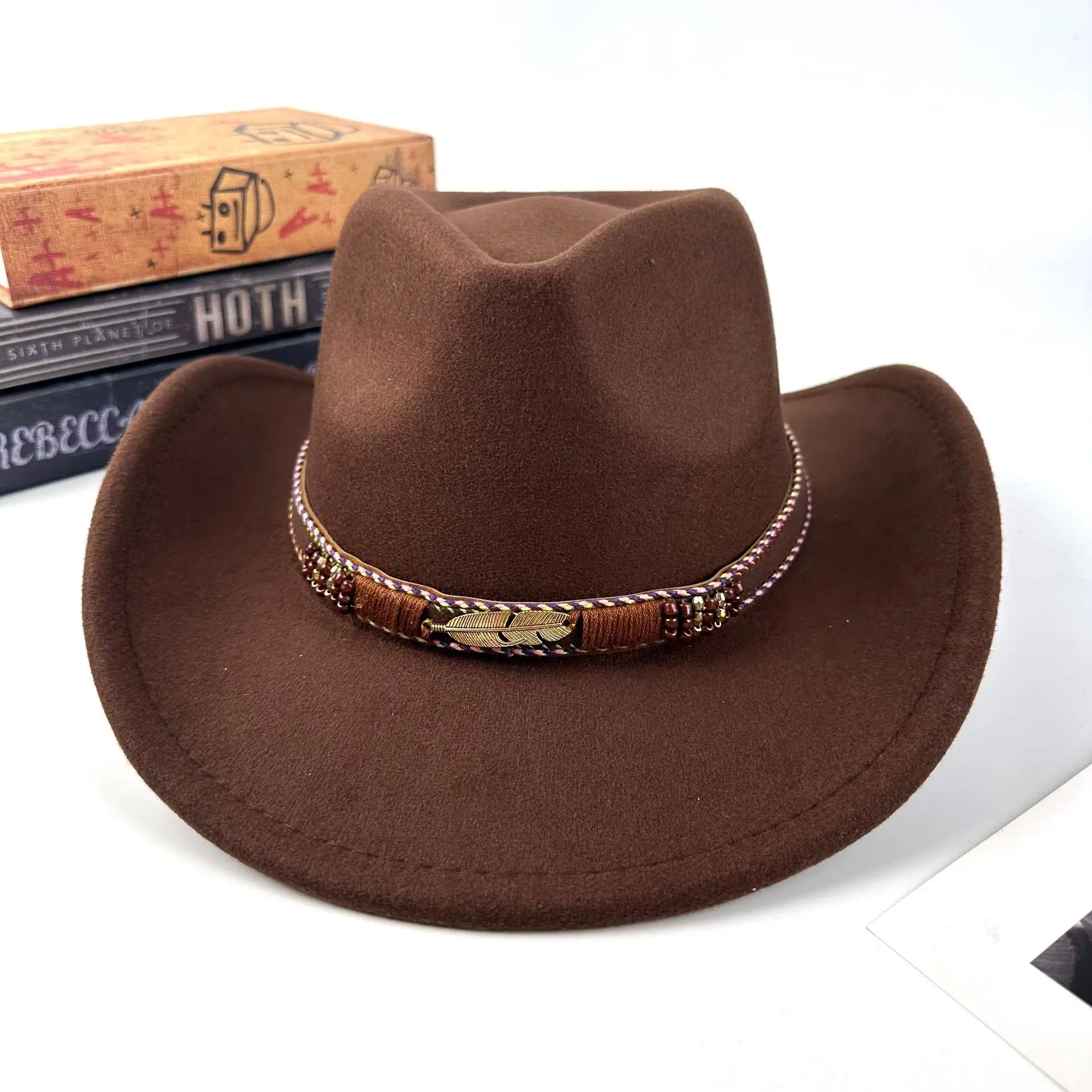 

Top Hat Minority Style Metal Feather Western Cowboy Men's Jazz Hat Women's Felt Hat