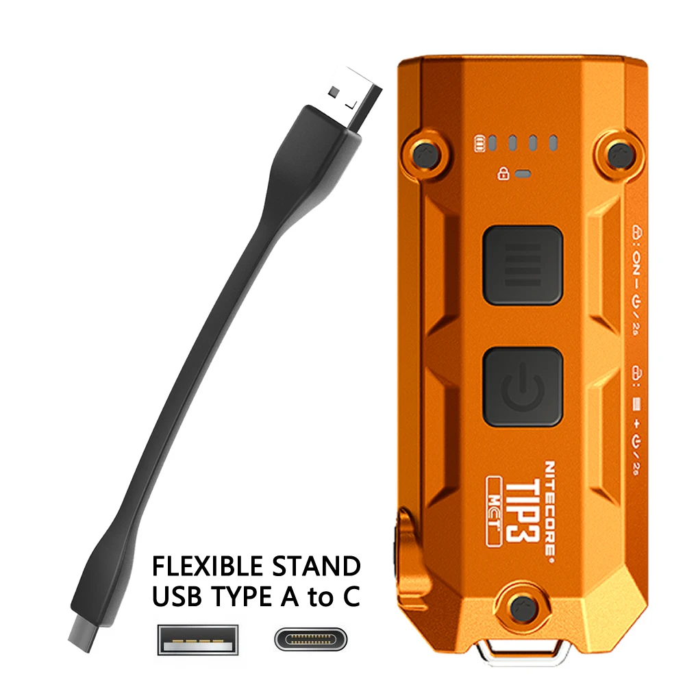 

Мини-фонарик Nitecore TIP3 720 люмен с регулируемой цветовой температурой, карманный фонарик-брелок + гибкий USB-кабель для зарядки с подставкой