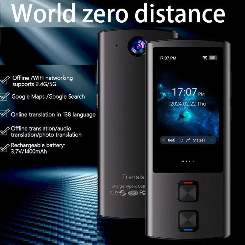 

T17 Voice Translation 138 Language WiFi Online Offline Translate Recording to Text Oversea Travel for Google Interpret