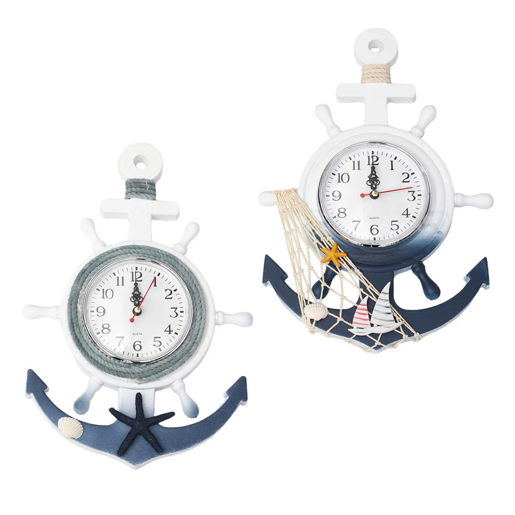 Mediterranean Style Hanging Clock Anchor Wall Creative Mute Household Plastic Home Decorative