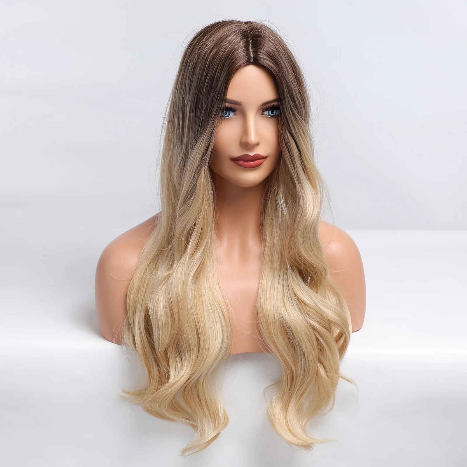 ALAN EATON Blonde Long Wavy Synthetic Wig for Women Natural Middle Part Wig Heat Resistant Soft Daily Hair Party Cosplay Use