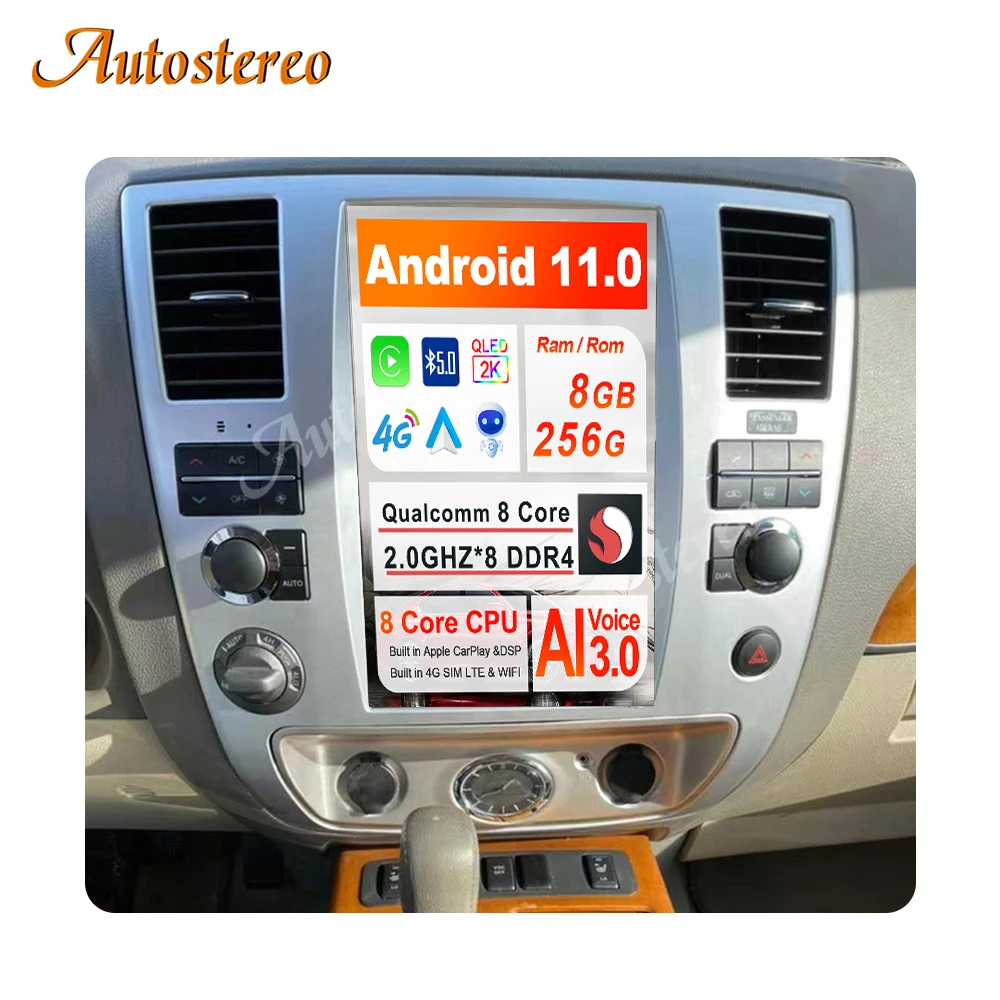 12.1'' Qualcomm Car GPS Navigation For Nissan Pathfinder 2010+ Android 11 Headunit Multimedia Player Auto Radio Recorder Screen