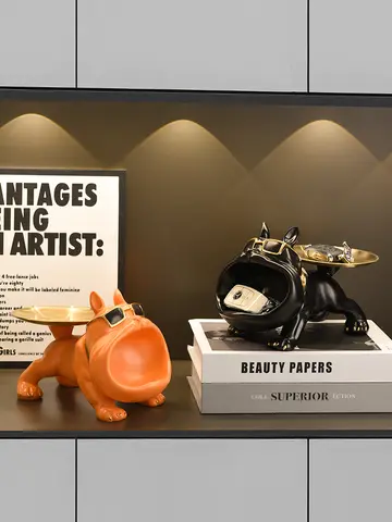 Resin Dog Statue Bulldog Statue Storage Tray Animal Decoration Resin Craft Art Sculpture Statue Dog Sculpture Home Decoration