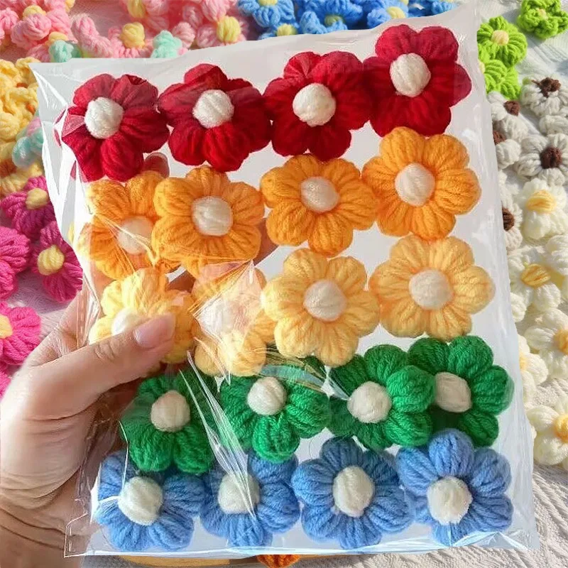 Broche coreano de malha flor para roupas, chapéus e bolsas, mini algodão pétalas florais Applique, patches de costura, suprimentos artesanais DIY