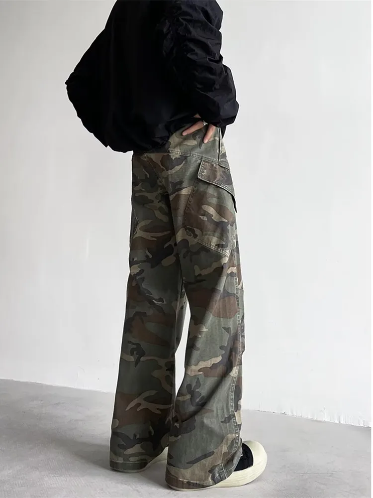 2024 Cyber Y2K Fashion Camouflage Baggy Jeans Cargo Flare Pants For Men Clothes Straight Casual Long Trousers Pantalones Hombre