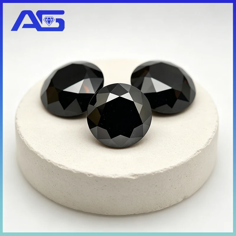 Never Fade Black Round Cut Moissanite Loose Stones 3.0mm-18.0mm Diameter Certified by GRA Diamond Tester Passed Quality Assuranc