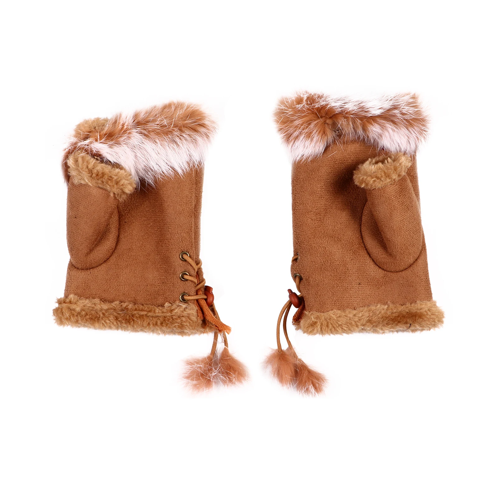 

Winter Suede Gloves Fingerless Mittens Women Tan Outdoor Cycling Touchscreen Warm Sports Driving Student
