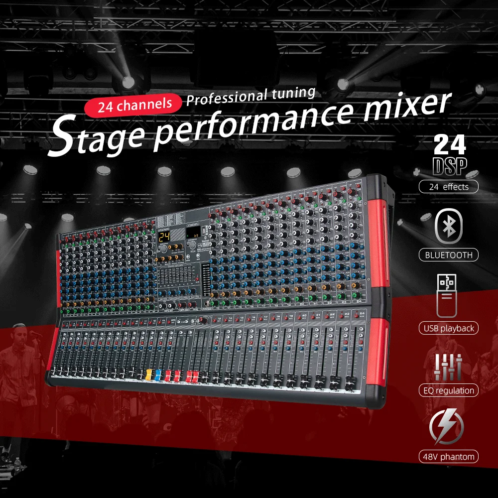 24 Channel Professional Audio Mixer DJ 24 DSP Sound mixer table For Conference Meeting, Stage, Line Array Speaker Console Studio