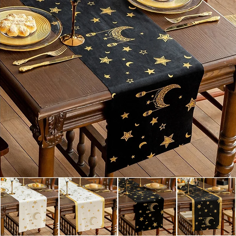 

New Luxury Middle Easten Ramadan Festival Table Runner Retro Style Star and Moon Printed Home Dining Table Festival Decoration