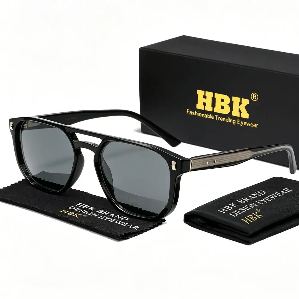 HBK Retro Men's Pilot Sunglasses Flat Top Double Bridge Design Gradient Sunglasses Women's Outdoor Travel Summer Glasses
