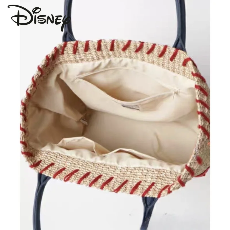 Disney\'s New Women\'s Straw Woven Bag Mickey Handbag High Beauty Travel Work Shoulder Bag Cute Fashion Large Capacity Tote Bag