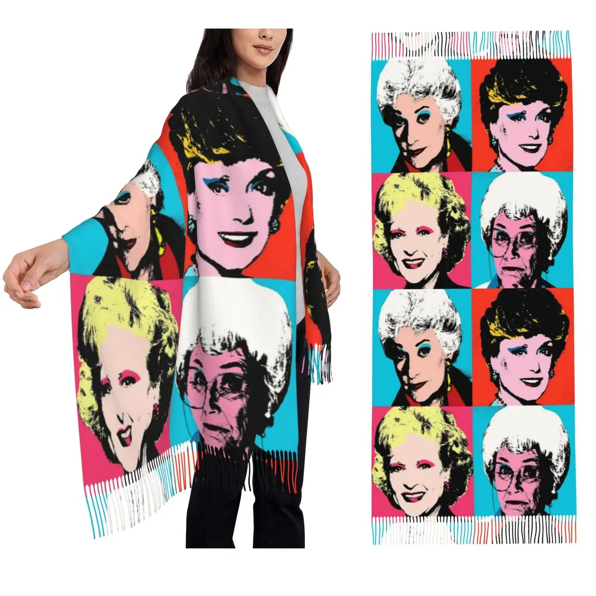 

Golden Warhol Girl Scarf Tassel Scarves Women Soft Warm Shawls and Wraps Large Fall Winter Shawl Wrap