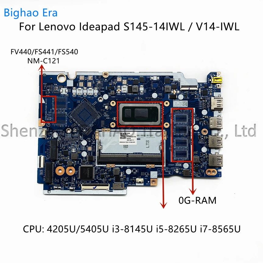 NM-C121 For Lenovo Ideapad S145-14IWL V14-IWL Laptop Motherboard With 5405U i3 i5-8265U i7 CPU 4GB-RAM Fru:5B20S41747 5B20S41748