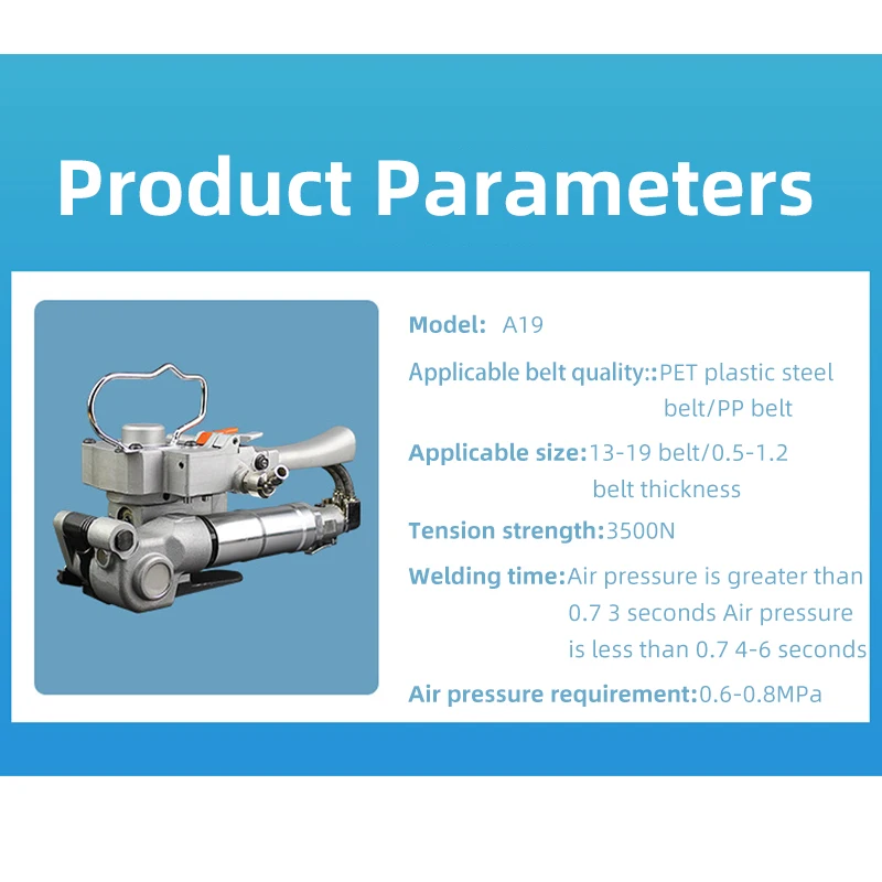 Máquina neumática de envoltura de flejado PET, herramienta de banda de fusión en caliente, empacadora portátil de 13-19mm, correa de plástico PP