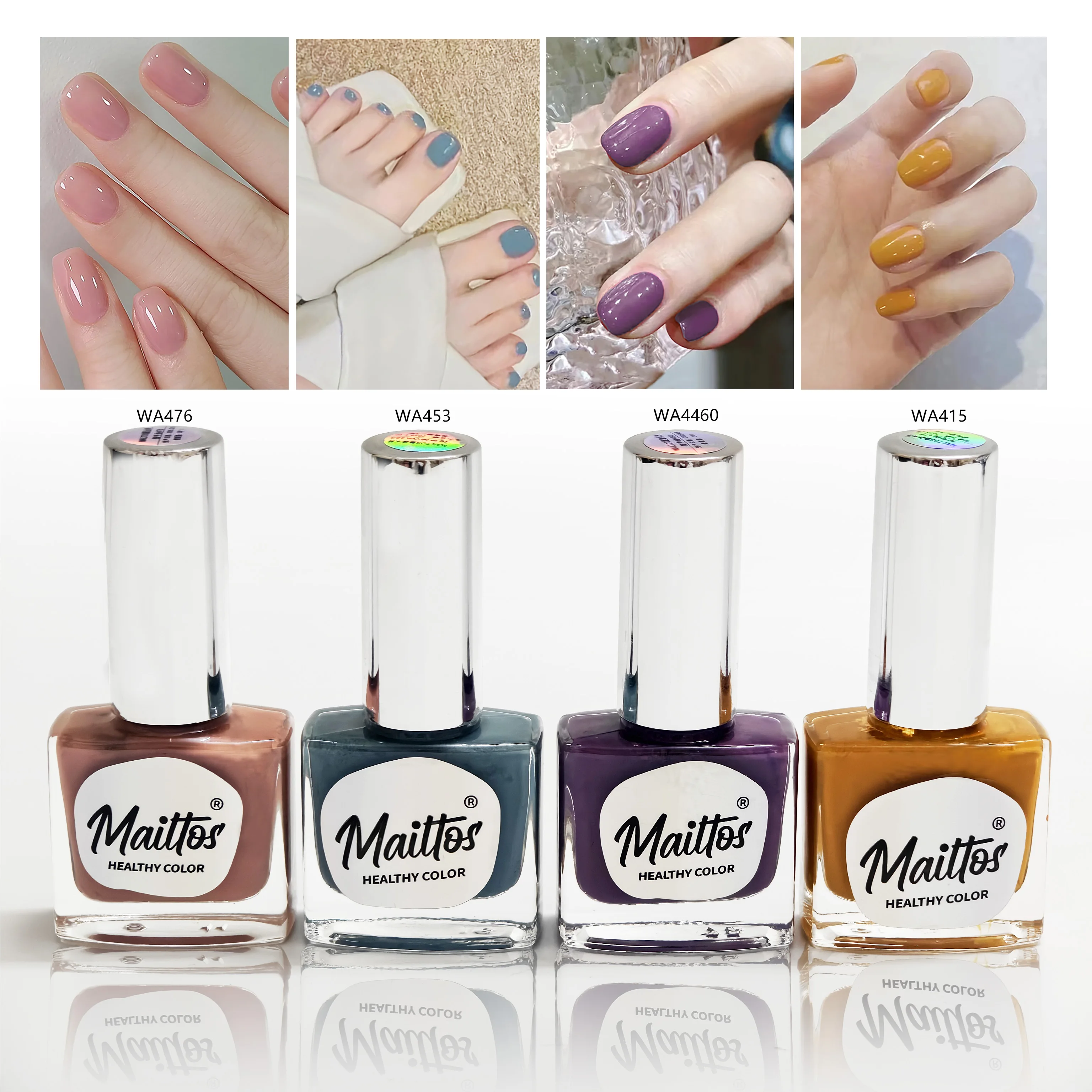 

12mlx4 [415/453/460/475] Vintage Series yellow/purple , Water-based Nail Polish, Oderless, dry quickly, No need lamp, easy tear