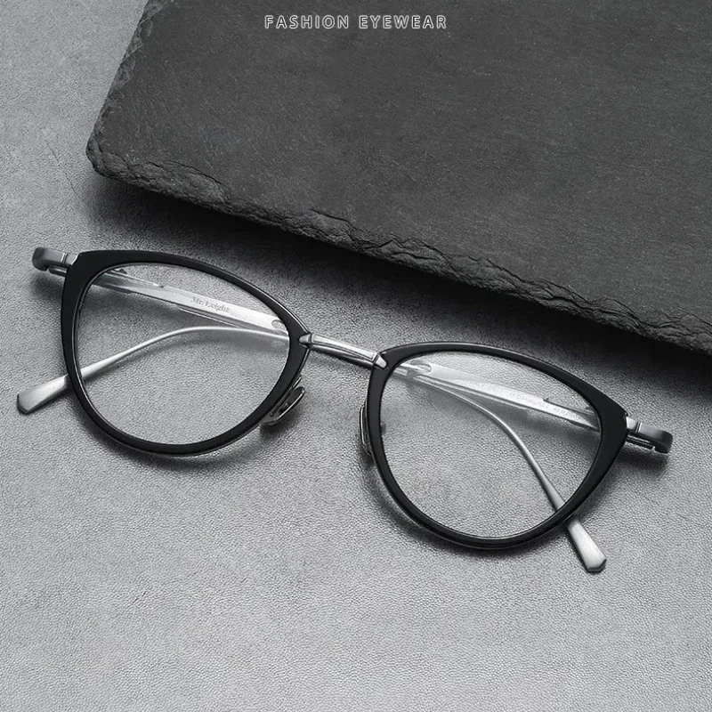 

Handmade Eyewear Cat Eye Titanium Myopia Glasses for Men's Adjustable Legs Prescription Frame Women's Myopia Designer Reading