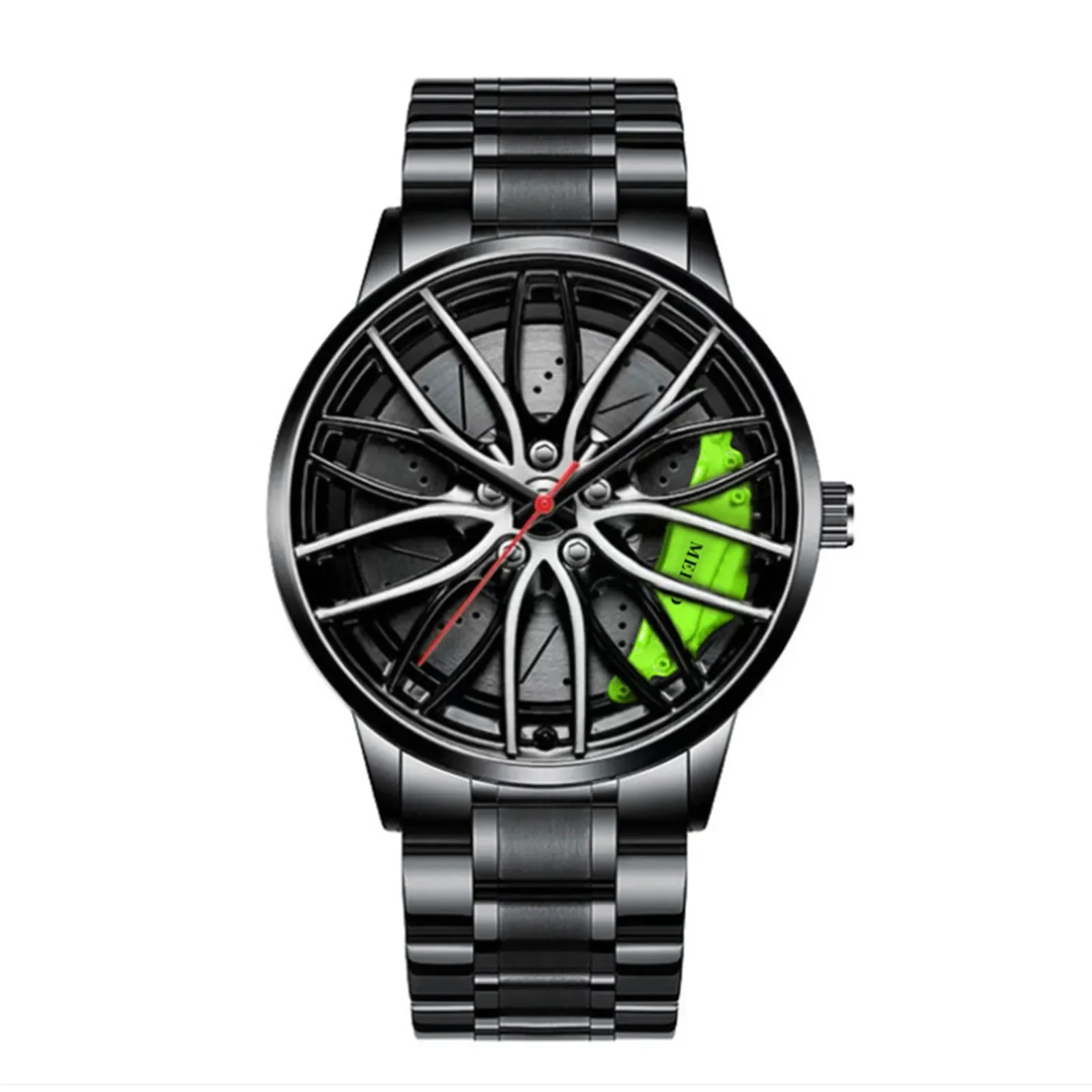 Relojes de coche para Hombre, Reloj de pulsera de cuarzo de acero inoxidable, relojes deportivos para Hombre con diseño de cubo de llanta de rueda de coche, Reloj para Hombre