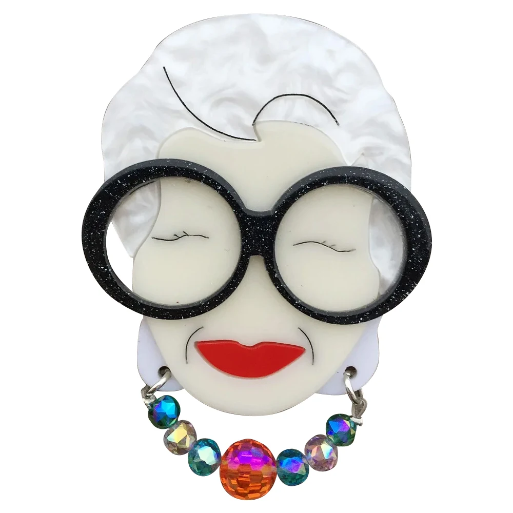 

FishSheep Cute Celebrity Lady Figure Brooch for Women Acrylic Modern Granny Big Brooches Pins Fashion Clothing Accessories Gift