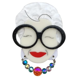 FishSheep Cute Celebrity Lady Figure Brooch for Women Acrylic Modern Granny Big Brooches Pins Fashion Clothing Accessories Gift