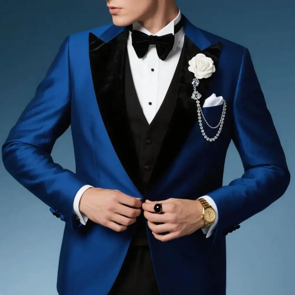 

Men Peak Lapel Jacket Double Breasted Vest Pants 3 Pieces Groom Tuxedos Male Fashion Busienss Suit Party Sets