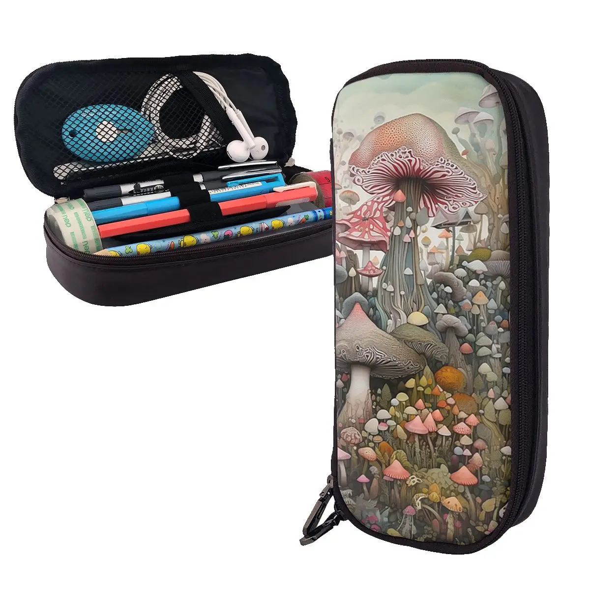 Magical Mushroom Field Leather Pencil Case Pencil Pouch Storage Stationery Supplies Pen Box Pencil Bag for Kids School