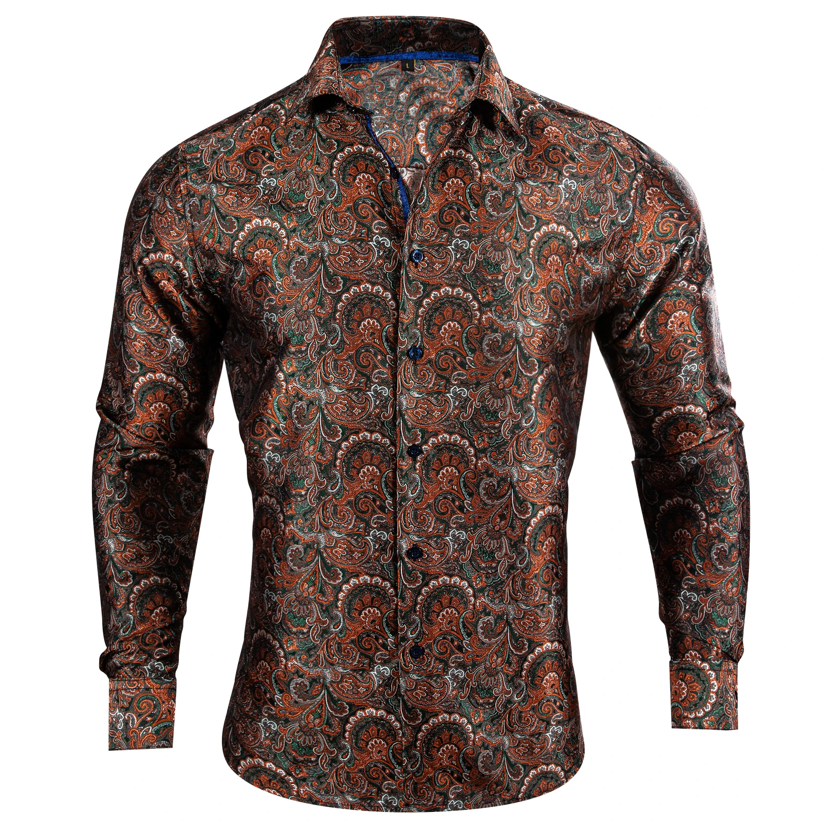 Designer Brown Men Shirt Printed Embroidered Lapel Long Sleeve Retro Four Seasons Fit Business Party Barry.Wang CY-0429