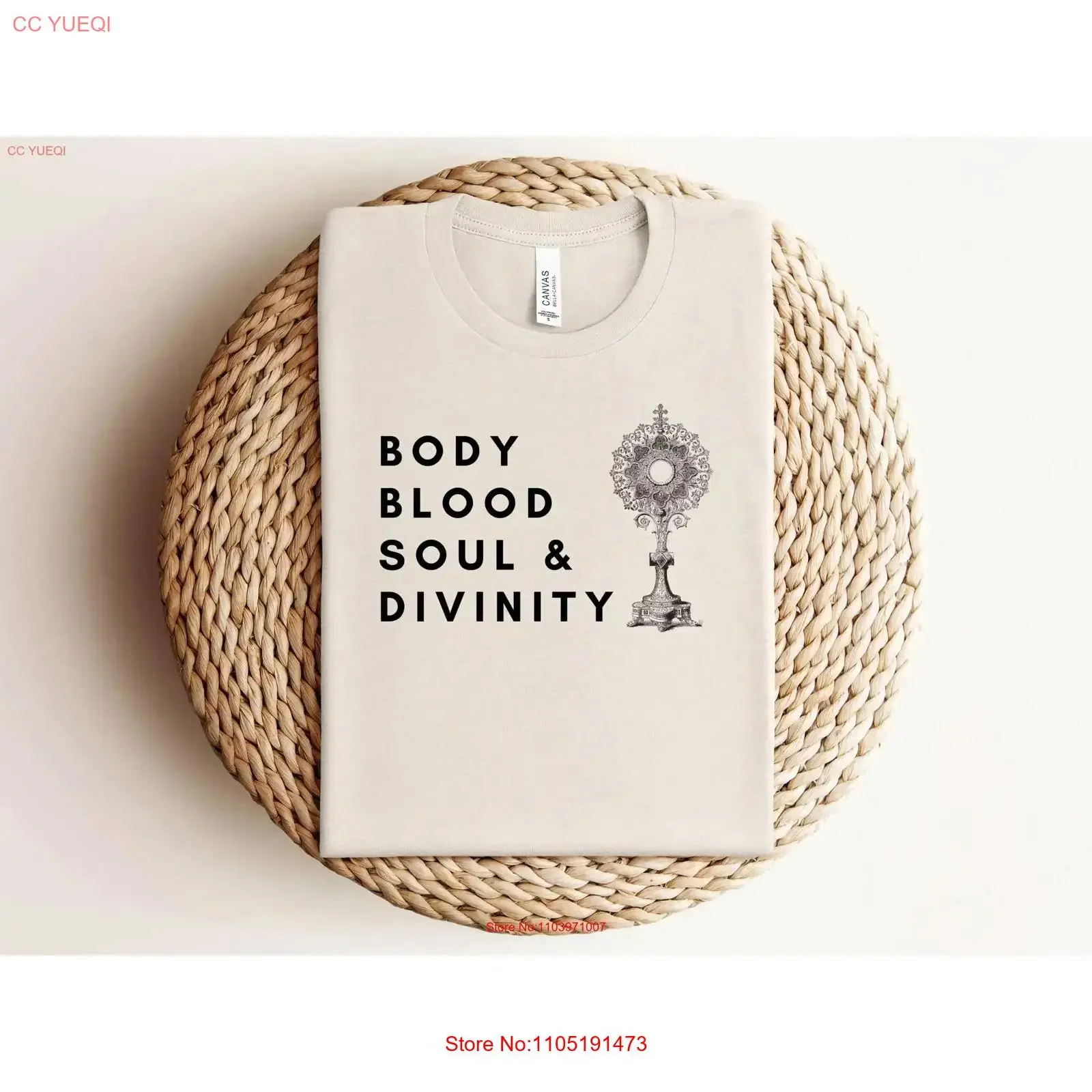 Catholic T Shirt Eucharist Holy Communion Christian Body Blood Soul and Divinity vintage Washed designer clothes Slightly homme