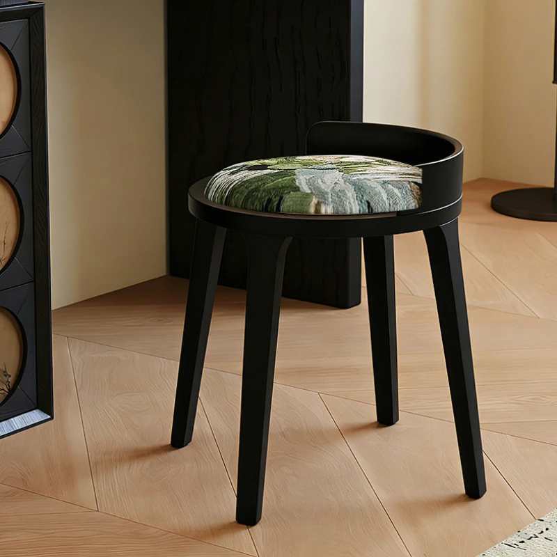 Solid Wood Dining Stool Minimalist Round Vanity Seat for Bedroom Retro Accent Chair for Living Room Space Saving Guest Stools image 5