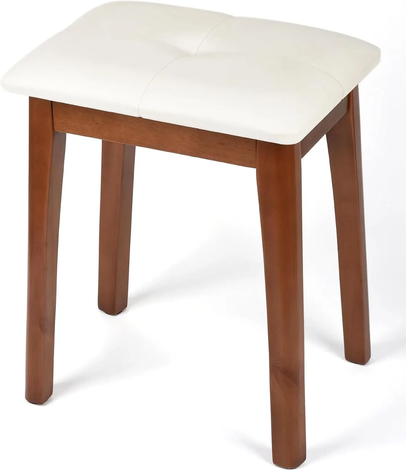 Small Wooden Ottoman Bench with Cushion, 11x15x18 Inches, Beige White for Bedroom Living Room Office