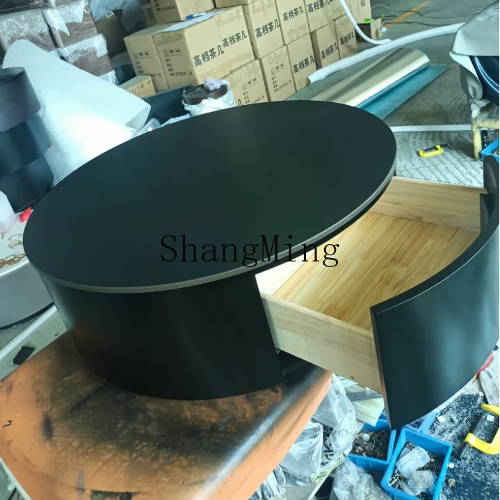 FG good-looking solid wood rock slab round coffee table light luxury modern simple living room high-end glass combination