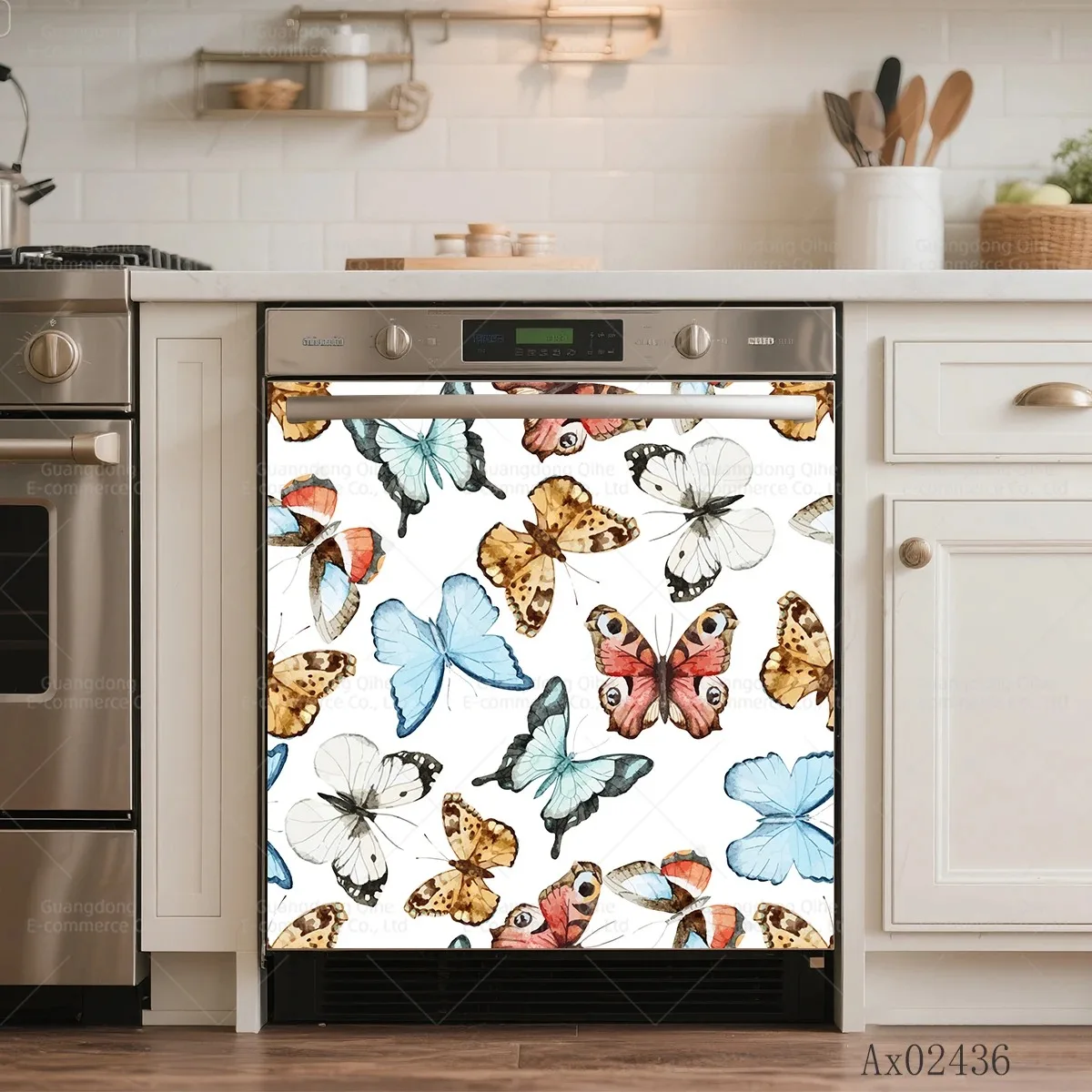 Watercolor Butterfly Dishwasher Stickers Waterproof Self Adhesive Kitchen Appliance Dishwasher Washer Cabinet Door Kitchen Decor
