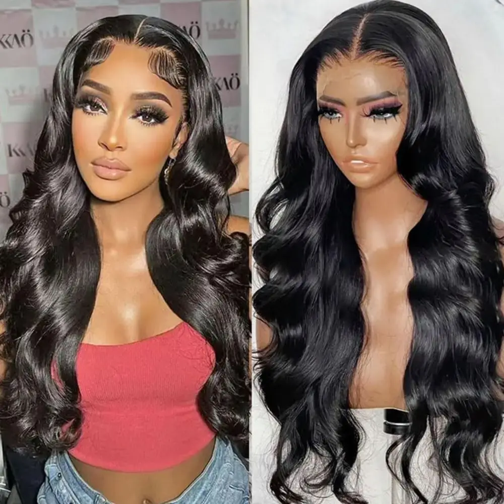 Alimice Long Wave Curls 4x4 Lace Closure Wig Pre Plucked Natural Hairline Transparent Lace Wigs