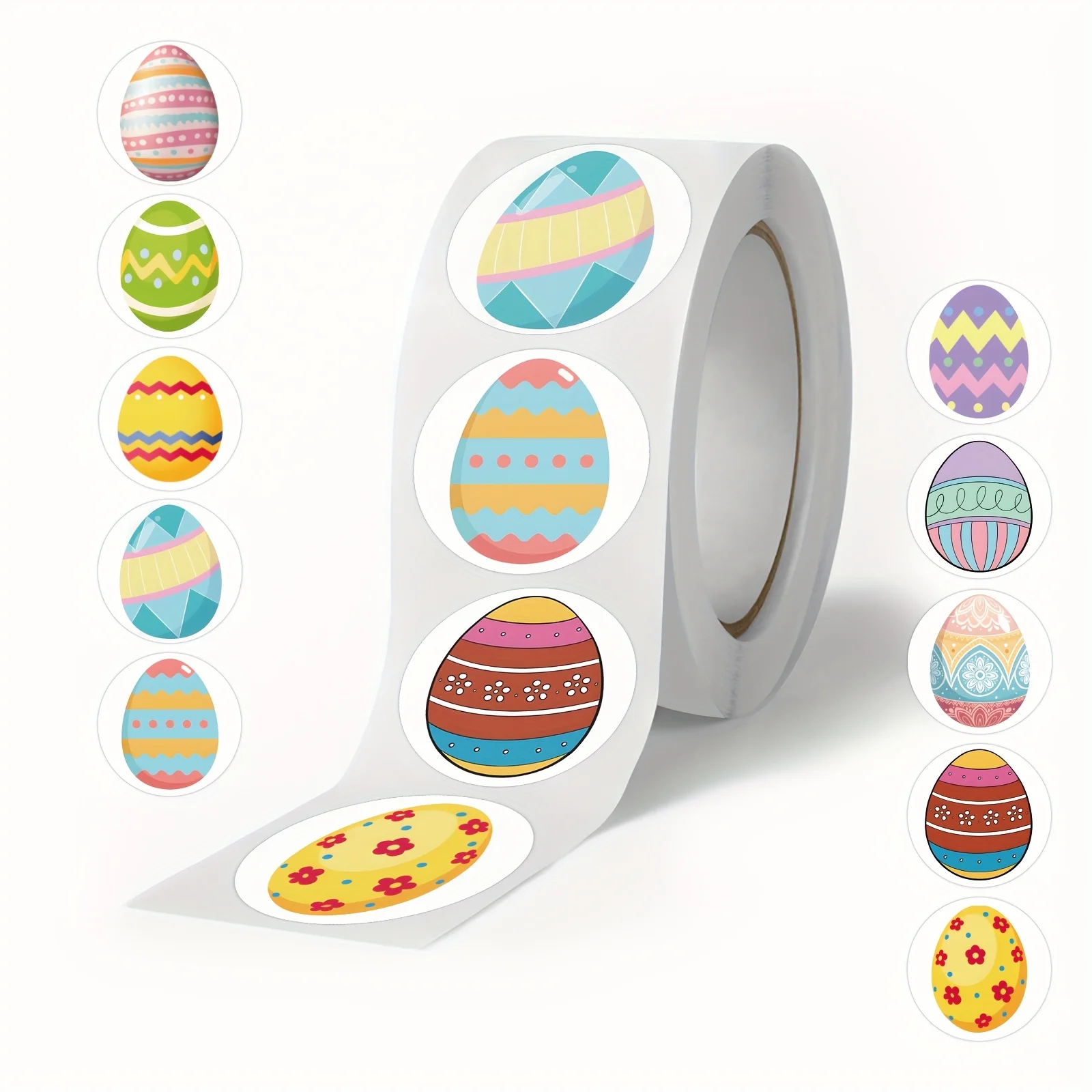 500Pcs Vivid Easter Egg Sticker Roll - Colorful Cartoon Design for Scrapbooks, Diaries, Water Bottles, Skateboards, and More - S