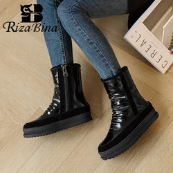 RIZABINA Women Snow Boots Winter Warm Wool Lined Round Toe Ankle Boots Fashion Waterproof Casual Booties With Zipper Botas Mujer