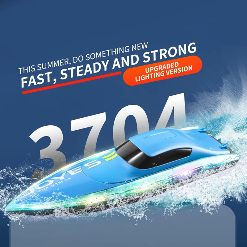 Barco lancha motora RC de alta velocidad, reinicio de tamaño grande de 30 KM/H, iluminación LED de 2,4G, advertencia de baja potencia, barco de Control remoto impermeable, juguete para niños