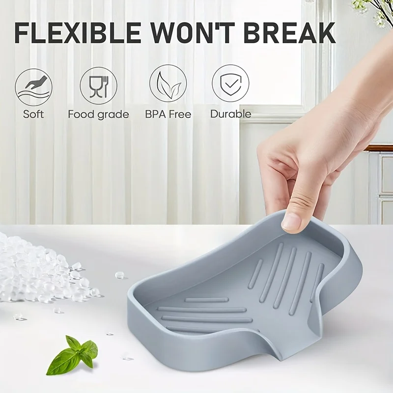 1pc Kitchen Bathroom anti Slip Sink Tray, Creative Vegetable Washing Table Soap Tray, Non Perforated Silicone Drain Rack