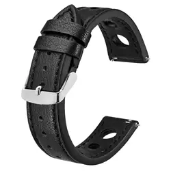 BISONSTRAP Rally Leather Watch Band, 18mm 20mm 22mm Watch Band, Replacement Straps for Men, Black\Silver Buckle